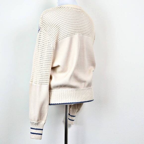 Free People Size M Geo Party Sweater Pullover Waffle Knit Ivory Blue Orange - Picture 5 of 11